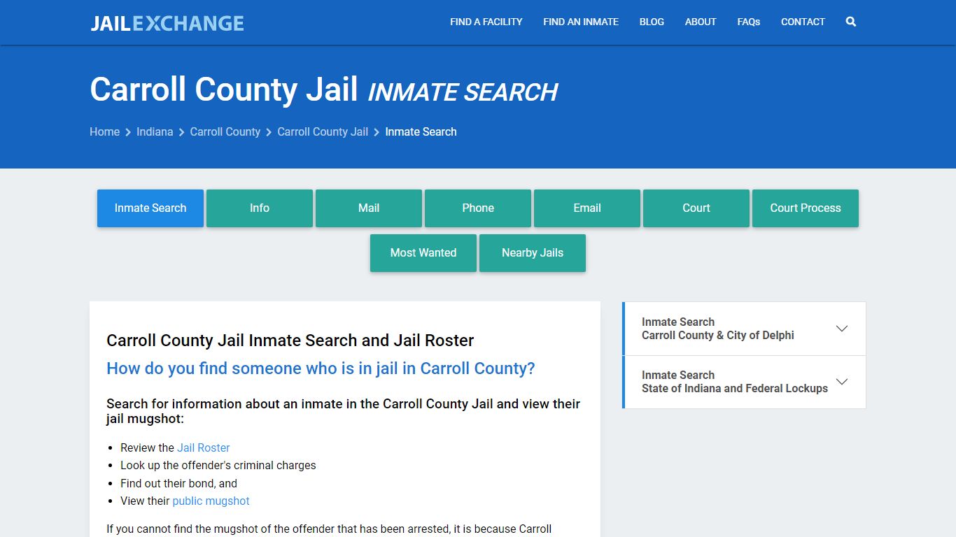 Inmate Search: Roster & Mugshots - Carroll County Jail, IN